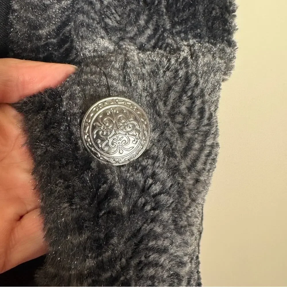 Free People Faux Fur Herringbone Swing Pea Coat Gray Black Rare Size 4